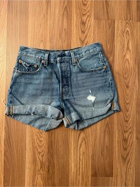 Levi's Distressed Rolled-Hem Denim Shorts - Blue